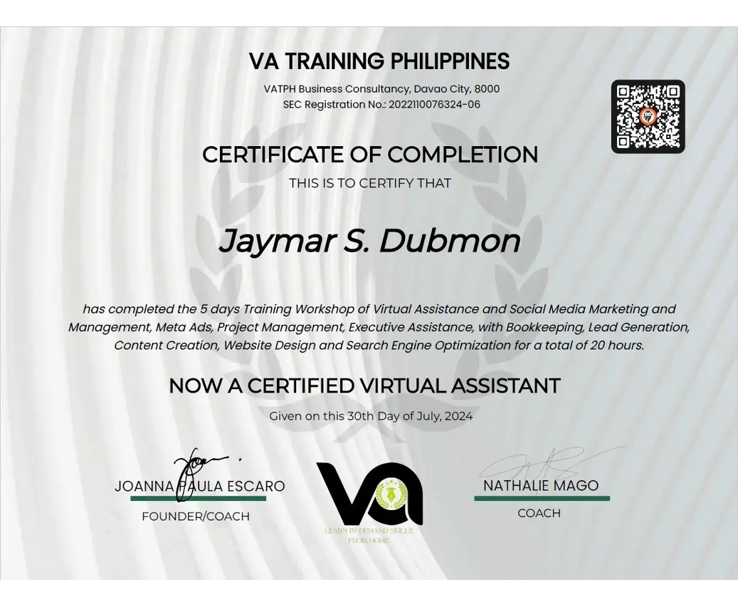 VA Training Certificate